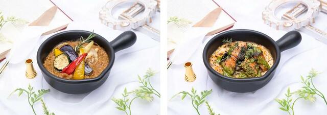 【SUNWOO】カラフル野菜のカレードリア、【ERIC】バジルソースのサーモンドリア