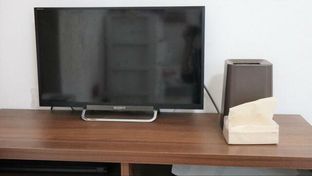 【ニトリ 袋が見えにくいミニダストボックス】テレビボードの素材とよくなじむ