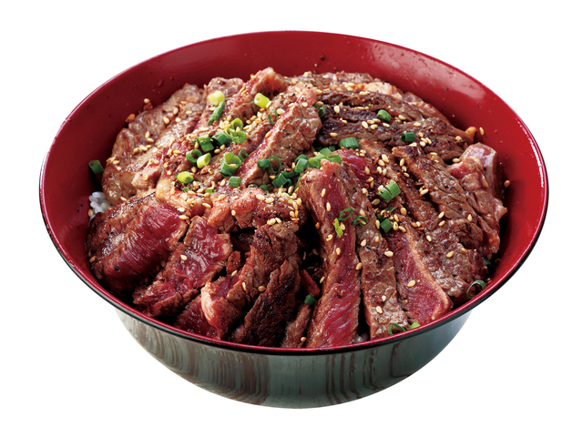 ニクのクニ／上質な肉の部位のリブ芯を使ったビーフステーキ丼 王様1,880円。並630円～。