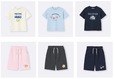 【GU「星のカービィ」コレクション】KIDSアイテム各種。「KIDS(男女兼用)グラフィックT Kirby」各990円、「KIDS(男女兼用)スウェットショーツ Kirby」各1,490円