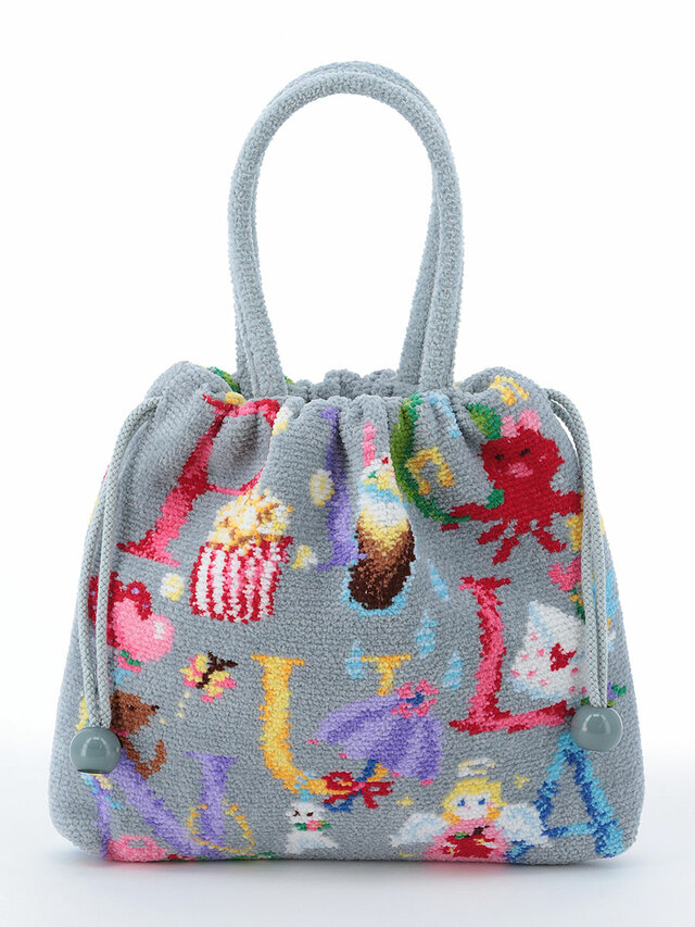 【フェイラー×ピオヌンナル「PIOFUL」】手付き巾着（ライトグレー）￥11,000(税込) 約18×21×2cm 持ち手上がり10cm