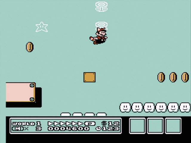 スーパーマリオブラザーズ3／しっぽマリオやタヌキマリオなら 高速ダッシュから飛行可能！