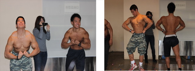 見事正解すると、マッチョがその“部位”をアピールするポーズをとってくれる