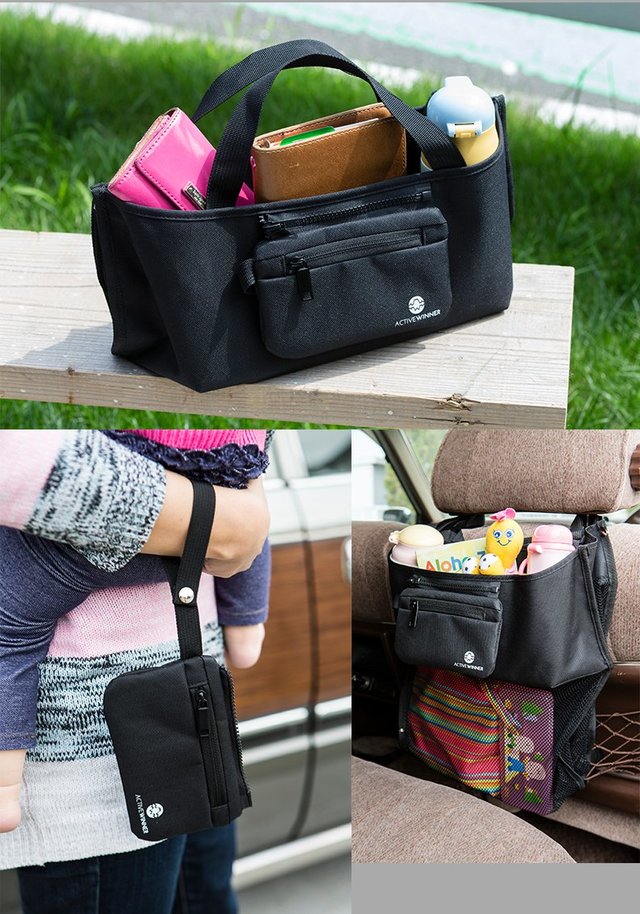 ベビーカーバッグ オーガナイザー ドリンクホルダー 小物収納バッグ 取り付け簡単 ポーチ付