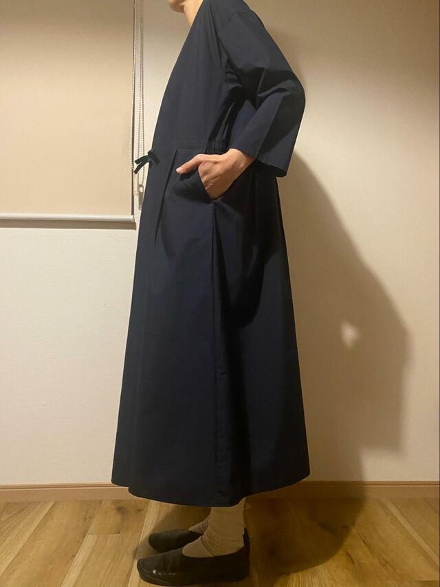 【無印良品 かろやか ブロード プルオーバーワンピース】身長165cm・Lサイズ着用。きちんと感がありながらも軽い着心地が特徴です