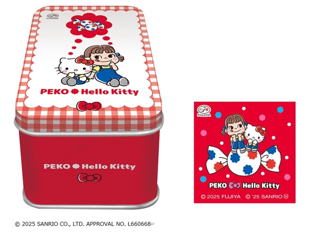 「PEKO×Hello Kitty コラボギフト缶」＜価格：1,320円（税込）＞【【不二家】母の日を彩るケーキが3日間限定で登場！ペコちゃんのスイーツ＆ギフトでお母さんに感謝を伝えよう♪】