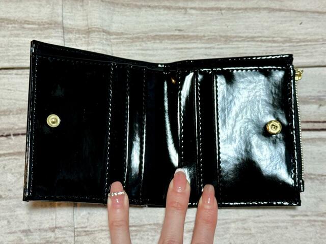 スナップボタンを開けてカードと紙幣を収納します