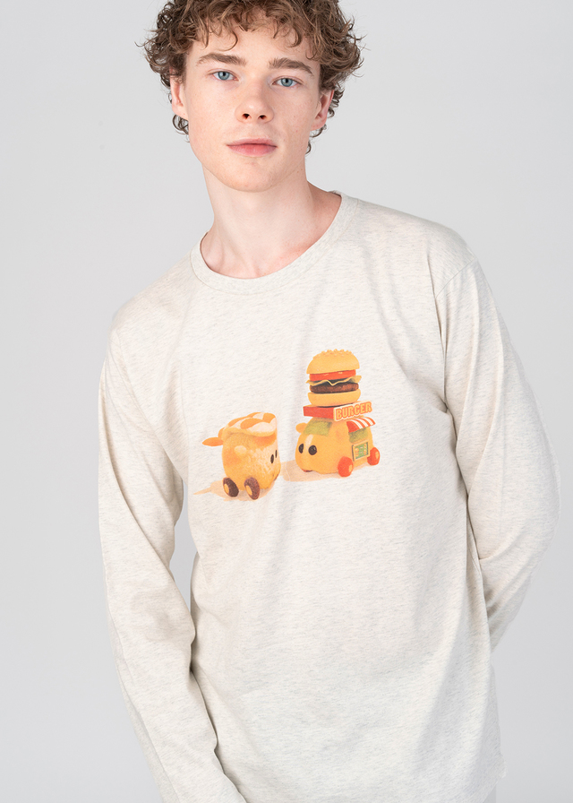 長袖 T シャツ「寿司モルカー(海老)＆ハンバーガーモルカー」3,500 円(税込)(サイズ：SS/S/M/L/XL)