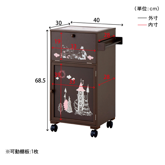 タイル天板のキッチンワゴン 「ムーミン」|¥27,900 (税込)