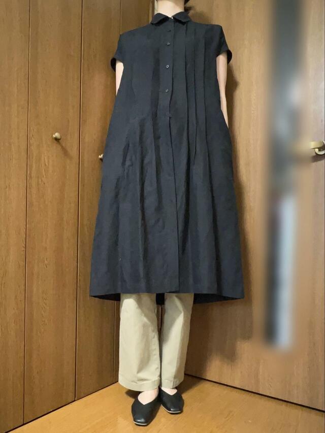 【UNIQLO リネンブレンドシャツワンピース】ズボンを合わせてチュニック風に。バランスも良い！