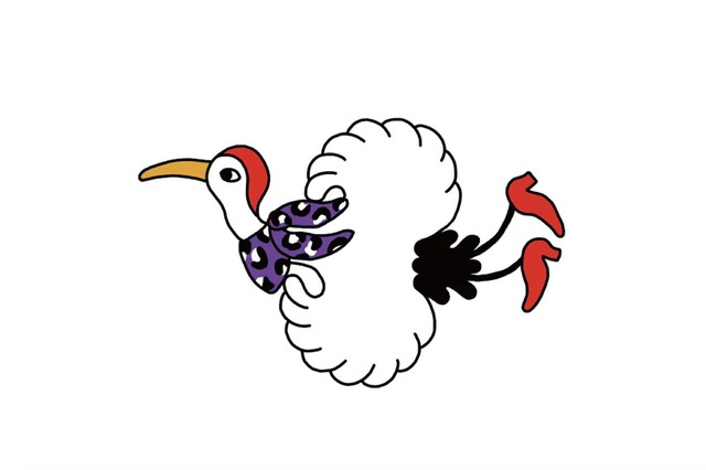 【nana's green tea「2026年福袋」】繊細なイメージの鶴に、あえて豹柄のスカーフやハイヒールを合わせたデザインに仕上げています。