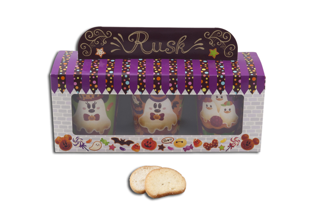 ラスク 900円｜1個のサイズ：直径約9×高さ約10.5cm内容量：120ｇ（40ｇ×3カップ） （ハニーバター味）｜東京ディズニーランド／東京ディズニーシー「ディズニー・ハロウィーン」2018