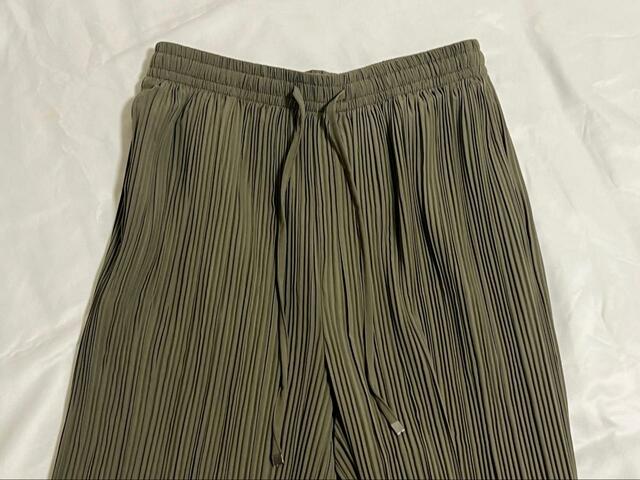 【ワークマン　撥水プリーツセミワイドパンツ】ちょっとくしゃくしゃに入れてもランダムプリーツなのでシワが目立ちません