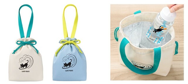 「巾着型の保冷バッグ」＜サイズ：縦32cm×横21cm×マチ8cm＞【巾着型の“黒ねこ保冷バッグ”がおしゃれ！カフェ・ベローチェの数量限定「黒ねこサマーバッグ 2024」にお得が詰まってる！】