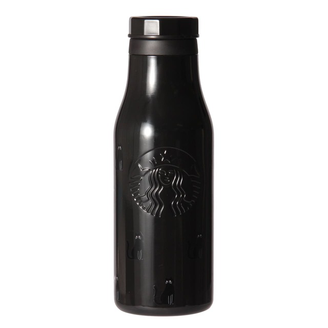 【スターバックス 2026ハロウィン】ハロウィン2026ステンレスロゴボトルキャットグローインザダーク473ml 4,950円(税込み)/ブラックの本体に黒猫を全面に描いたステンレスボトル