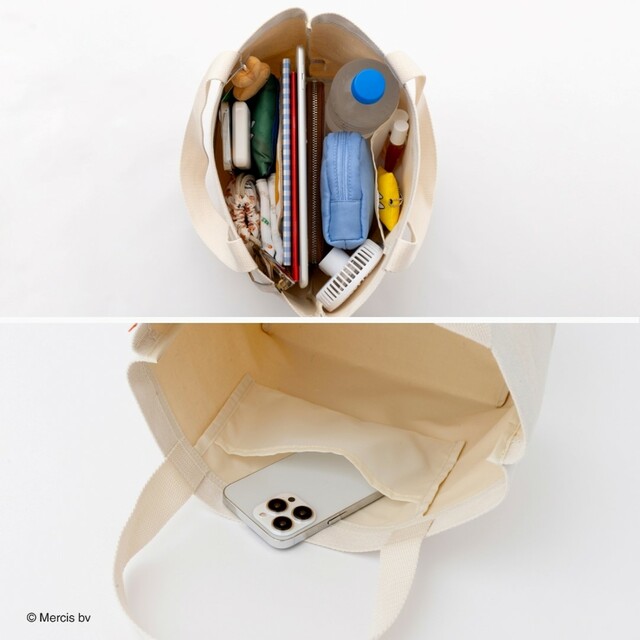 500mLのペットボトルも縦に入るサイズで、スマホや鍵の収納に便利な内ポケット付き