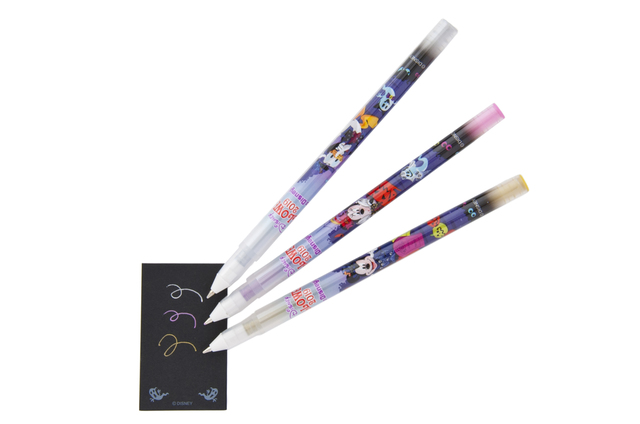 文具セット 900円｜(カラーペン)[3本、ゴールド、ピンク、シルバー、長さ約15cm]、(ふせん)縦約6×横約3.5cm｜東京ディズニーリゾート「ディズニー・ハロウィーン」2019 スペシャルグッズ｜販売店舗：東京ディズニーランド「グランドエンポーリアム」