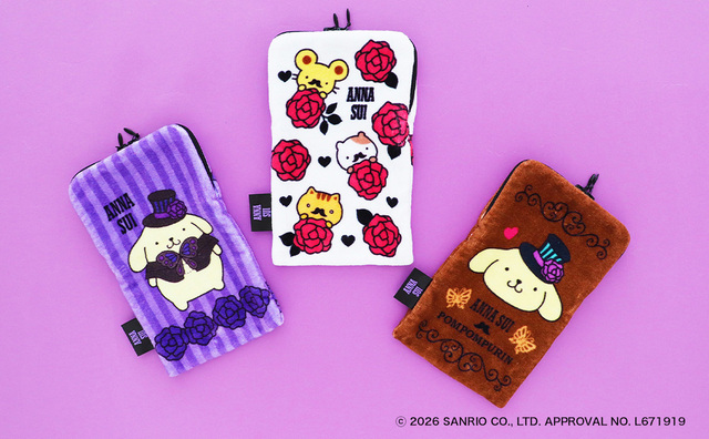 【ANNA SUI×ポムポムプリン】「ファスナー付きタオル」（3柄、各1,650円）／サイズ:約13cm×21cm