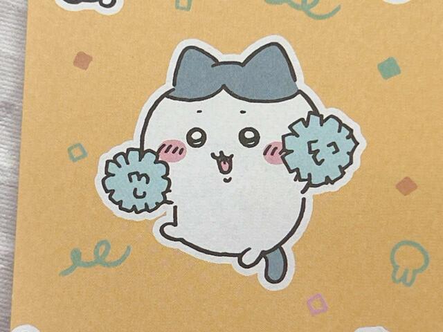 ポンポンを持って応援しているハチワレがかわいい♪