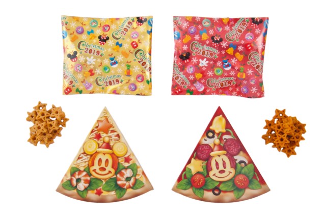 コーンスナック 1,300円｜縦約29×横約29cm｜内容量：150ｇ［エビマヨネーズピザ味 75ｇ（25ｇ×3袋）、 トマトチーズピザ味 75ｇ（25ｇ×3袋）］｜東京ディズニーリゾート「ディズニー・クリスマス」2019｜販売店舗：東京ディズニーランド「ワールドバザール・コンフェクショナリー」、東京ディズニーシー「ヴァレンティーナズ・スウィート」