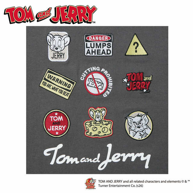 【トムとジェリー】バックにトム、ジェリーのイラストのワッペン風刺繍。かっこいい！