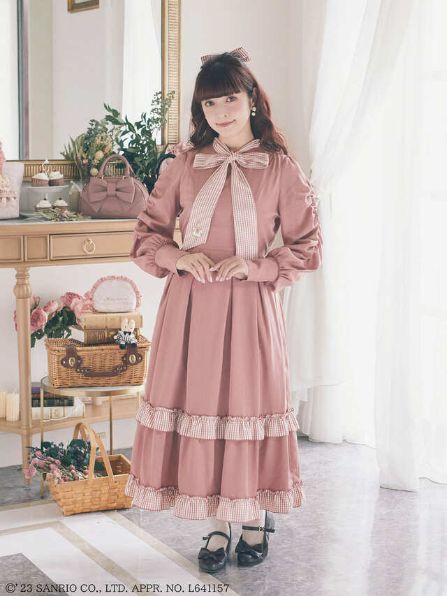 【Maison de FLEUR×青木美沙子×Marroncream】Marroncream ギンガムチェックワンピース カラー：Pink サイズ：フリー 価格：￥17,600