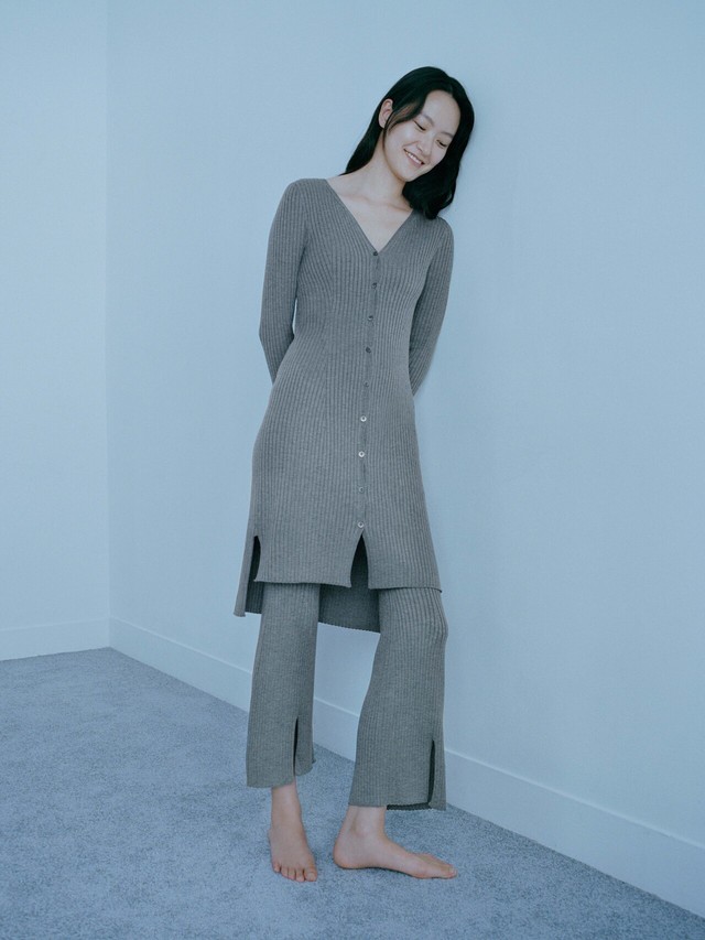 3Dリブロングカーディガン（長袖）＆3Dリブフロントスリットパンツ