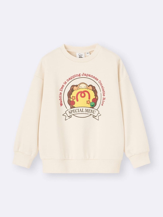 【GU×星のカービィ】キッズ「KIDS(男女兼用)グラフィックスウェットシャツ Kirby」01 OFF WHITE ¥1,990