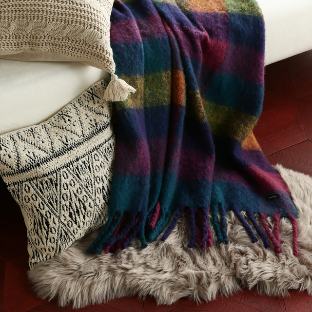 モヘア風 チェックスロー