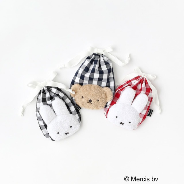 【Dick Bruna×OPAQUE.CLIP】miffyギンガム巾着ポーチ　¥1,980、borisギンガム巾着ポーチ　¥1,980