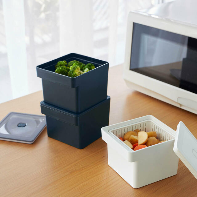 【山崎実業 tower×ベルメゾン】目隠しワゴン電子レンジ・食洗機対応のザル付き保存容器