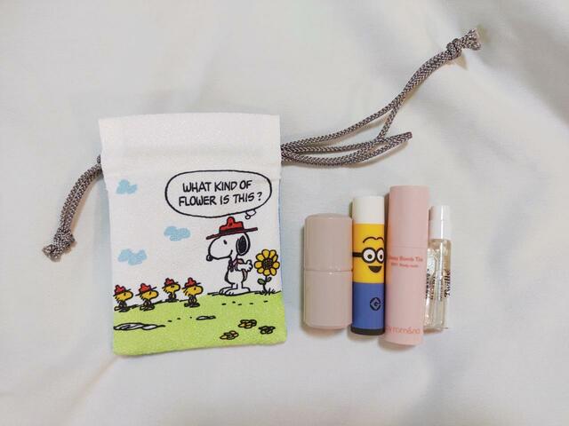 リップ、口紅などが入る大きさ【デコホーム商品】豆巾着(ヒマワリ スヌーピー BS02)価格:499円