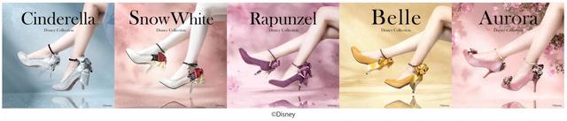 左より、シンデレラ、白雪姫、ラプンツェル、ベル、オーロラ姫