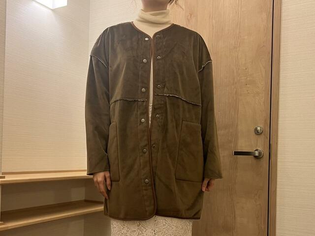 【ワークマン　防風ベロアシャギーロング】首の開き具合もちょうど良く、どんなインナーとも合いそう◎