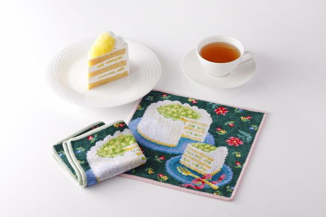 「ハンカチ1色+スーパーメロンショートケーキ」＜価格：（テイクアウト）￥4,840/（イートイン）￥6,500＞【【ホテルニューオータニ×FEILER】スイーツ好きもフェイラーファンも必見の“限定コラボハンカチ”！】