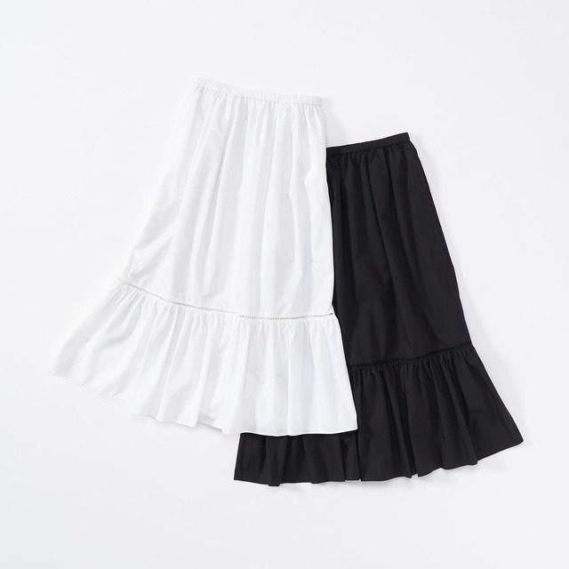 【Afternoon Tea LIVING×LEE】ギャザースカート(オフホワイト/ブラック) 各¥9,900