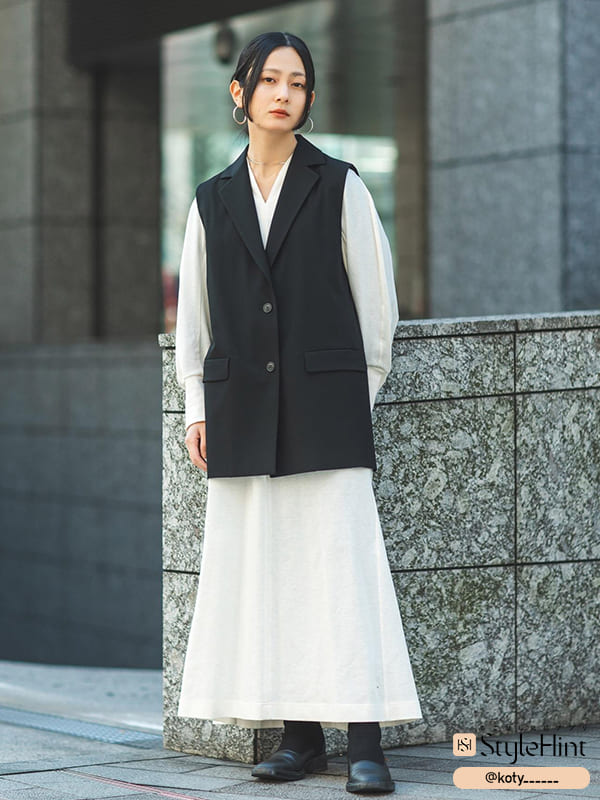 【ユニクロ】ロングジレで小顔見せコーデ