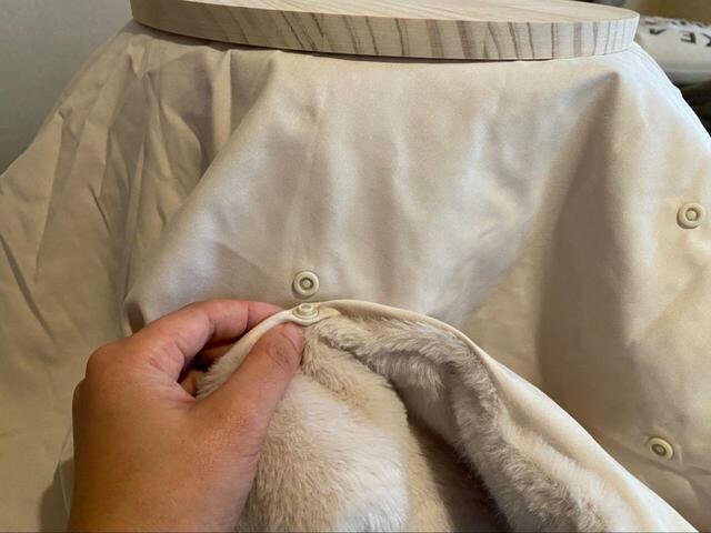 【3COINS こたつ】スナップボタンで留めると猫が中に入りやすくなります