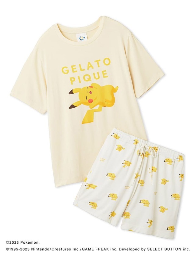 【ポケモンスリープ】接触冷感プリントTシャツ＆ショートパンツセット　ピカチュウ　￥10,890　サイズ：フリー