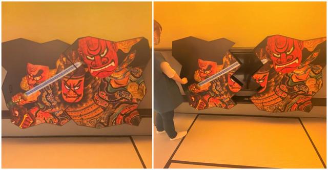 【星野リゾート　青森屋】「青森ねぶたの間」のねぶたがスライドする「TV見っかねぶた」