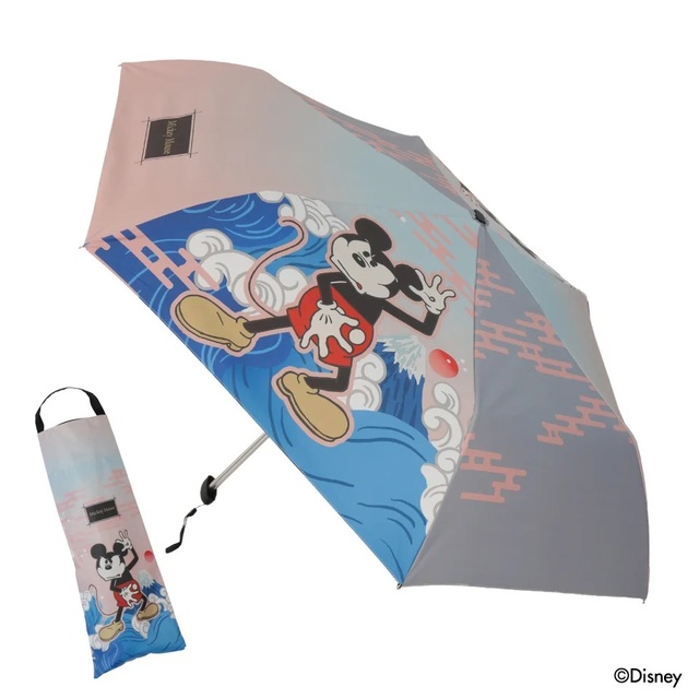 【サントス】晴雨兼用ディズニーフラット折りたたみ傘  波富士