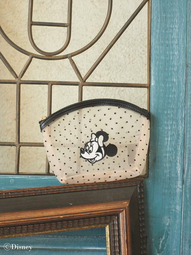 ドットメッシュポーチ ¥4,200｜Maison de FLEUR「Mickey Mouse＆Minnie Mouse/レトロフェイスアートシリーズ」