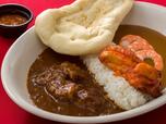 コンビカリー、タンドーリチキン添え(中辛ビーフ＆甘口シュリンプ)+スパイシーハリッサソース 1,410円
