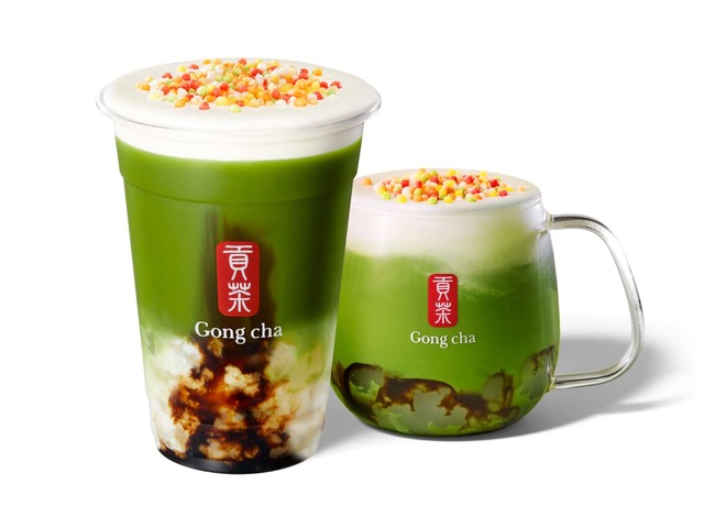 【ゴンチャ】わらびもち 黒糖抹茶ミルクティー（ICED）Mサイズ　650円、わらびもち 黒糖抹茶ミルクティー（HOT）Sサイズ　650円