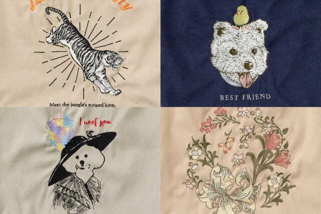 【猫犬デザイン刺繍 コーデュロイ トートバッグ 60×40cm】