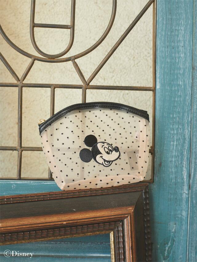 ドットメッシュポーチ ¥4,200｜Maison de FLEUR「Mickey Mouse＆Minnie Mouse/レトロフェイスアートシリーズ」