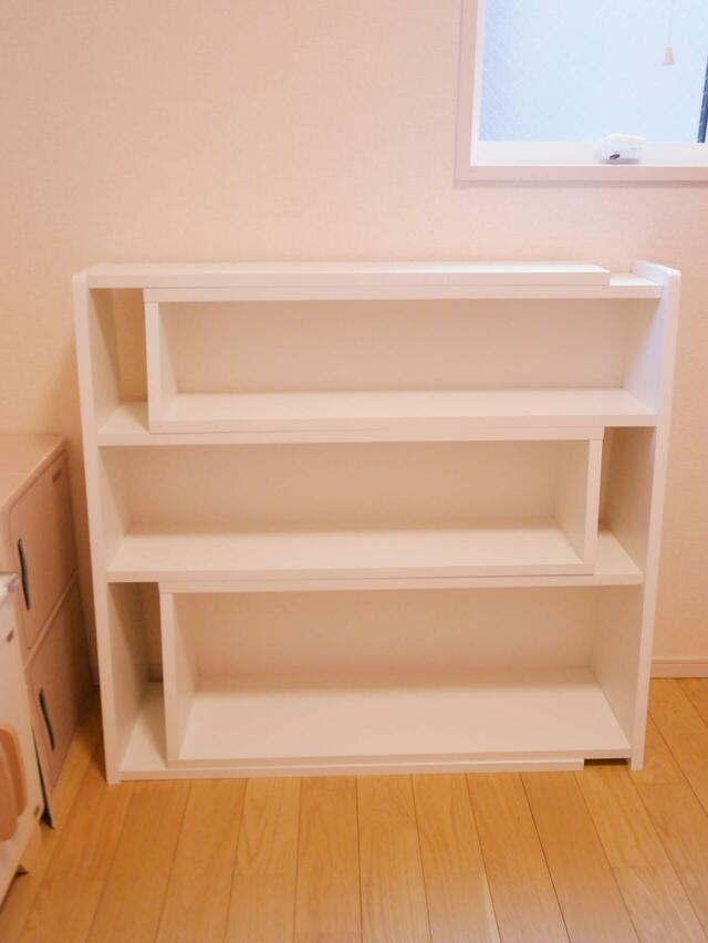 【ベルメゾン　伸縮できる腰高本棚 ・オープンラック】約45分で組み立て完了！パーツが大きくて重めなので大人2人以上での組み立てがおすすめ