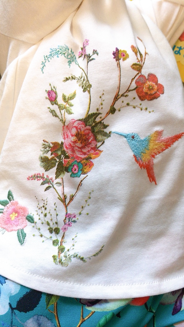 【NEXT】ティール / ベージュ - ピンク フローラル 3ピースセット／大人服顔負けの丁寧な刺繍