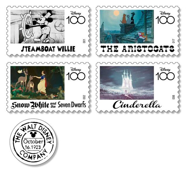 H賞 切手風ステッカーセット|Happyくじ「Disney100」