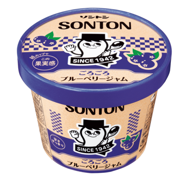 「ファミリーカップ(ごろごろブルーベリージャム)」【ソントンのファミリーカップ「とろけるカスタードクリーム」が、ポムポムプリンのコラボパッケージになって数量限定で登場!】
